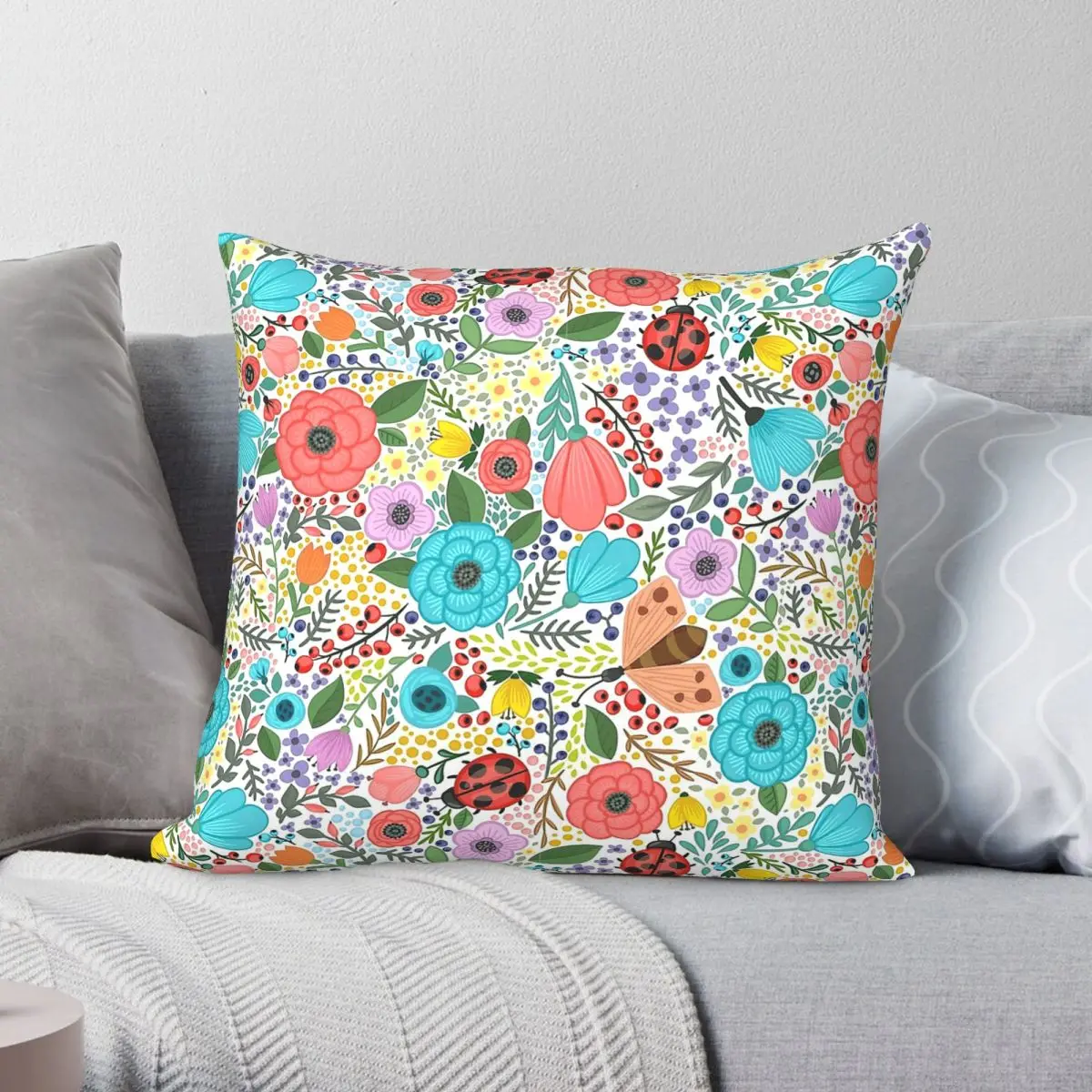 Bright Burst Of Springtime Flowers Square Pillowcase Polyester Linen Velvet Printed Zip Decorative Car Cushion Cover