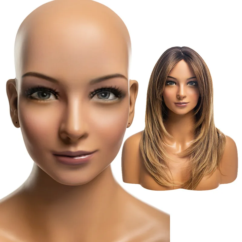 Half-body Female Model Head with Double Shoulder, Wig, Accessories and Hat Display Prop, Window Display Mannequin Head