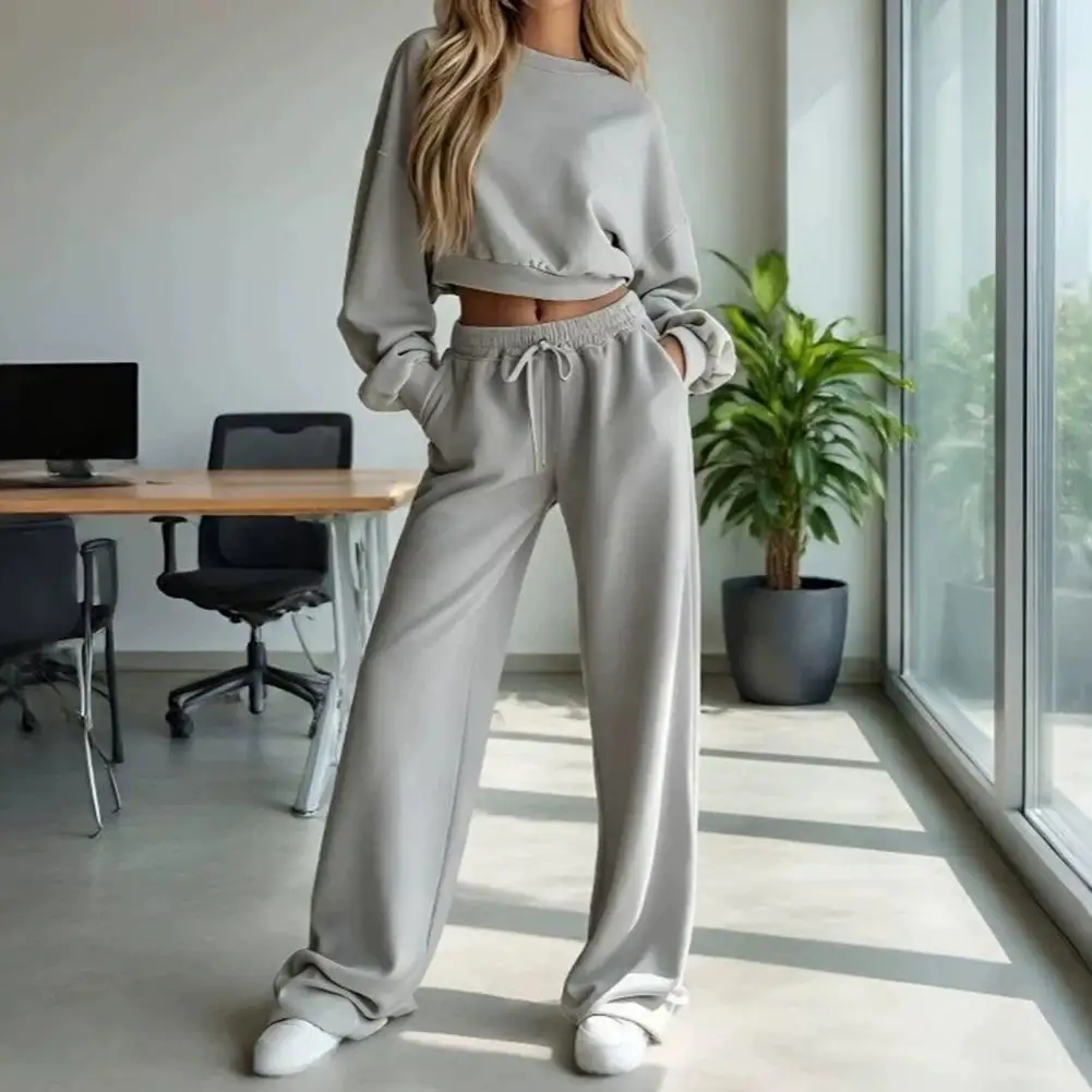 Women's 2 Piece Lounge Sweatsuit Sets Autumn And Winter Casual Fashion Short Sleeved Sweatshirt Wide Leg Pants Two-piece Set