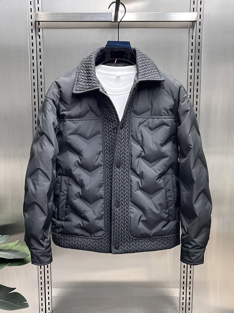

Высококачественная стеганая мужская зимняя парка: модное молодежное пальто с узором «пшеничный колос», утепленное белым пухом, стандартной длины, верхняя одежда