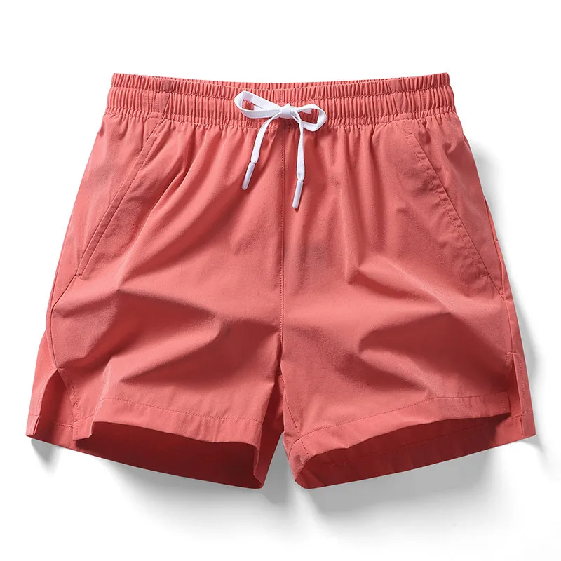 2024 Summer Men's Casual Split Beach Shorts for Sports, Fitness, Running, Elastic Quick Drying Ice Silk Solid Color Quick Drying