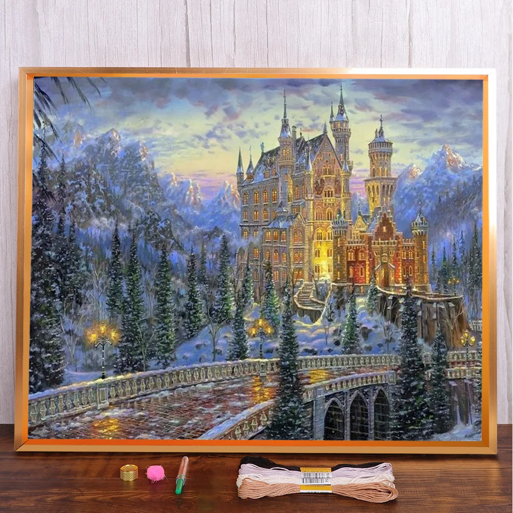 

Scenery Castle Printed Fabric Cross Stitch Complete Kit Embroidery Painting Sewing Hobby Needlework For Adults Counted Needle