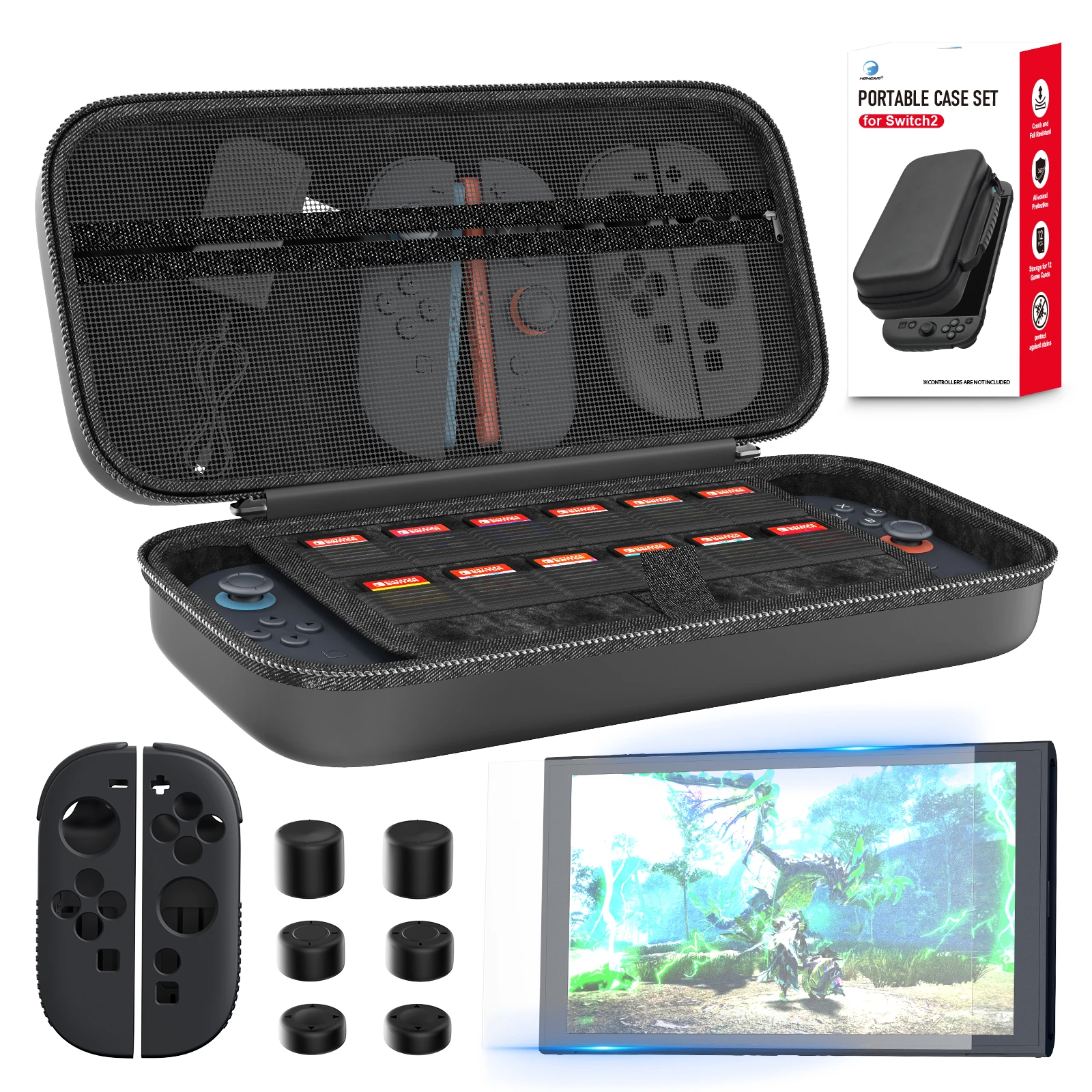 

Switch 2 Accessories 11 in 1 Console Protection Carrying Case Travel Kit Switch2 Protective Covers, Silicone Cover Shell and Cap