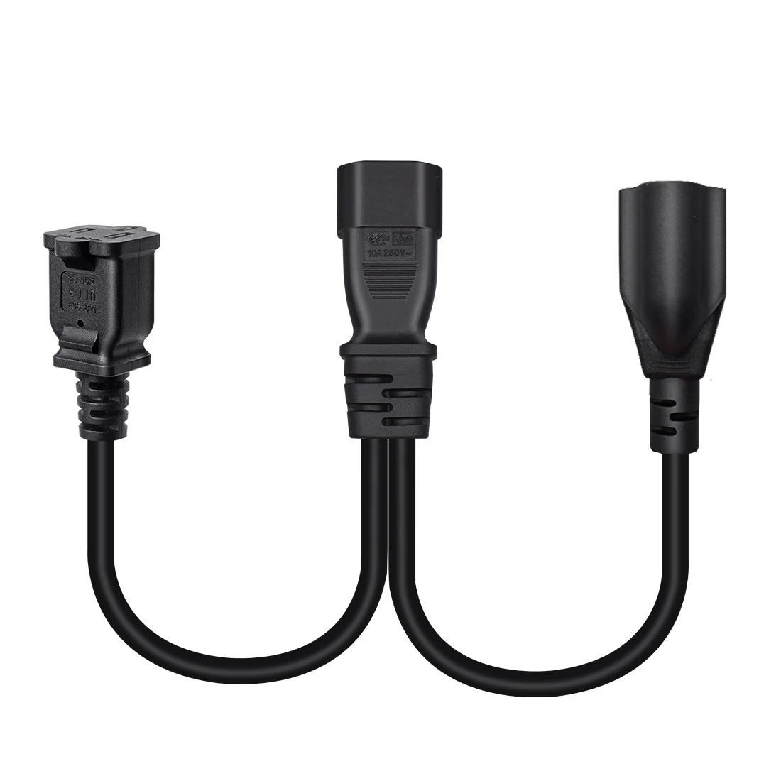 JORINDO IEC320 C14 Male plug TO NEMA 1-15R+NEMA 5-15R Power Adapter Cable,C14 TO US 1 In 2 Out Power conversion line