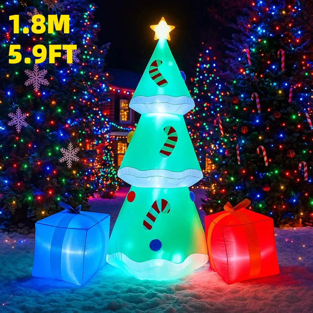 

1.8M/5.9FT Inflatable Christmas Tree Gift Boxes Lights LED Home Decorations Toys Yard Xmas Ornaments Holiday Decor Supplies