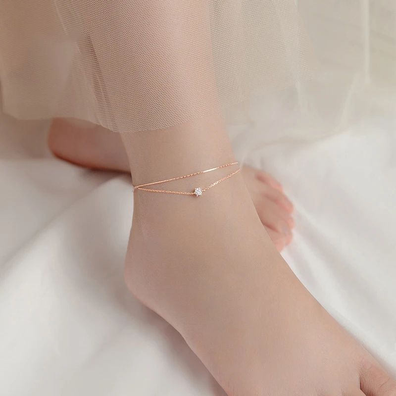 Modian Silver Simple Double Layer Anklets For Women Summer Trendy 925 Sterling Silver Foot Jewelry Fashion Style Leg Bracelet