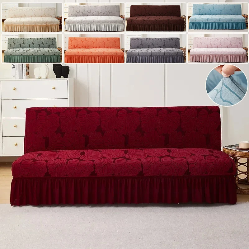 

Jacquard Armless Sofa Bed Cover Elastic Cheap Couch Covers for Living Room Washable Removable Slipcovers Folding Settee Case