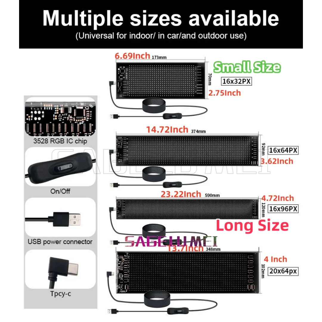 Programável LED Painel Matrix Pixel, DIY Sinal Do Carro, Animação Display Flexível, Ad Truck Evil\'s Eye Light, Multilingual