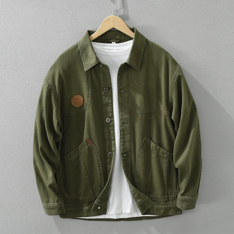 

Spring Autumn New Loose Cargo 100% Cotton Jackets for Men Clothing Casual Big Pocket Streetwear Men