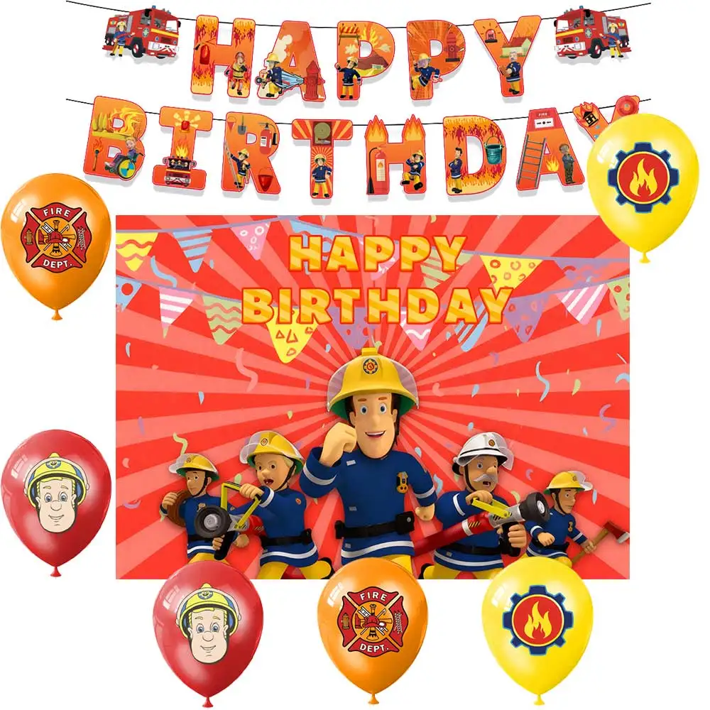 

Fireman Balloons Banner,paper Cake topper,Boy Birthday Party supplie,acrylic stand,baby shower Decorations