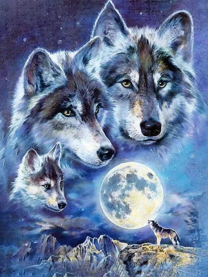Acrylfarbe nach Zahlen, Wolfsmuster, Malen nach Zahlen auf Leinwand, Malen nach Zahlen für Erwachsene, digitale Kunst