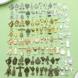 20/100pcs Vintage Red Wine Series Charms Alloy Wine Bottle, Bottle Opener, Grape Pendants for DIY Jewelry Making Accessories