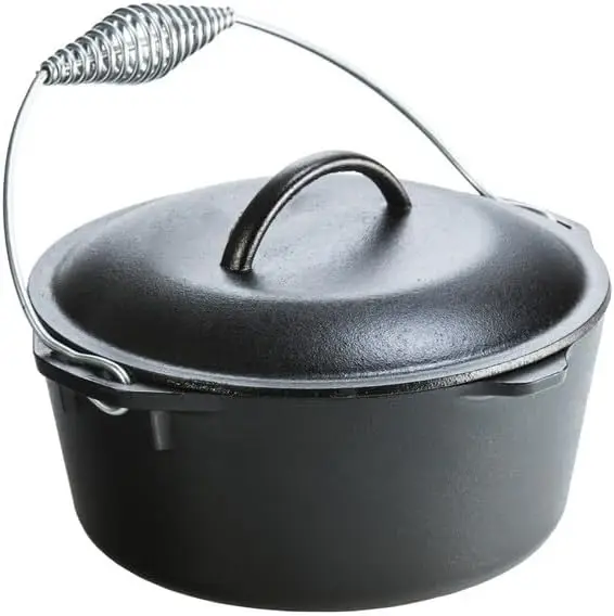 Horno holandés de hierro fundido preaziado de 5 cuartos con tapa – Mango de fianza de alambre para un fácil transporte – Apto para horno, estufas, grill y fogatas
