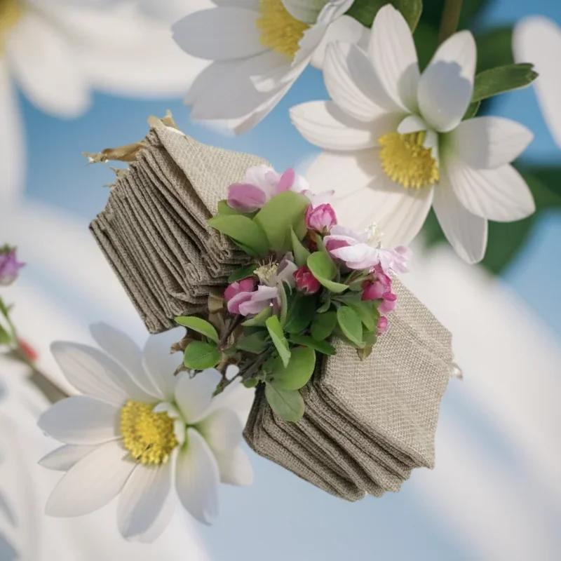 

200pcs Silk Ribbon Cotton Drawstring Packaging Mini Candy Pouch Jute Bag Burlap Gift Sachet Storage Sack Hessian Linen Christmas