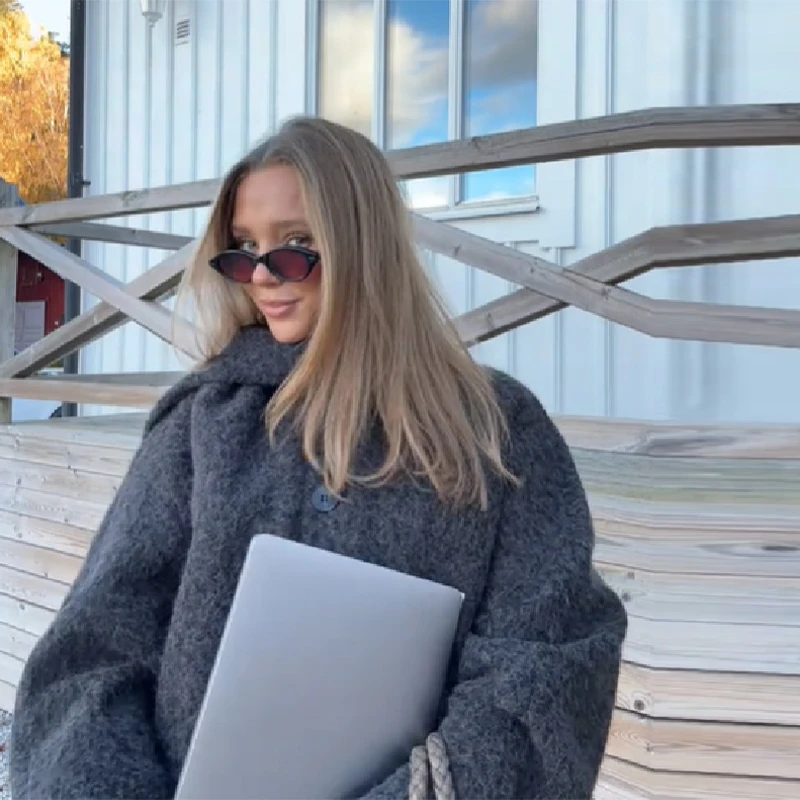 Women's Vintage Classical Comfortable Wool Coat Autumn Winter Trendy Oversize Scarf Jacket Casual Commuter High Street Clothes