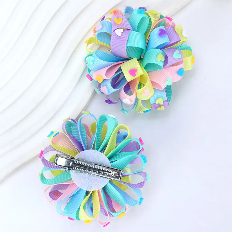 2Pcs Ribbon Hydrangea Hair Clips For Girls Back To School Flower Hairpins Princess Barrettes Boutique Headwear Hair Accessories