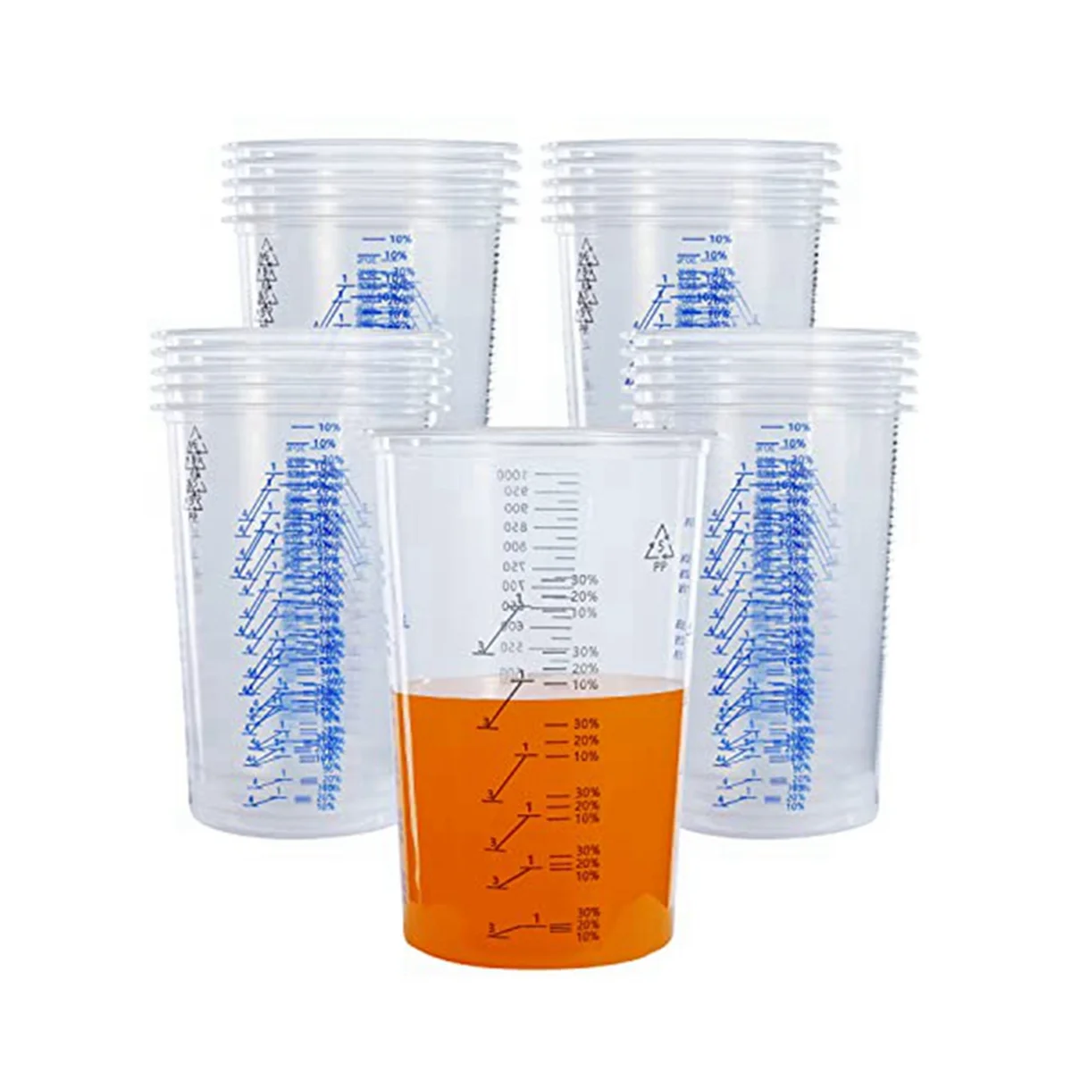 32 Oz (1000Ml) Disposable Flexible Clear Graduated Plastic Mixing Cups Use for Paint Resin Epoxy Mix Ratios, 25 Pack