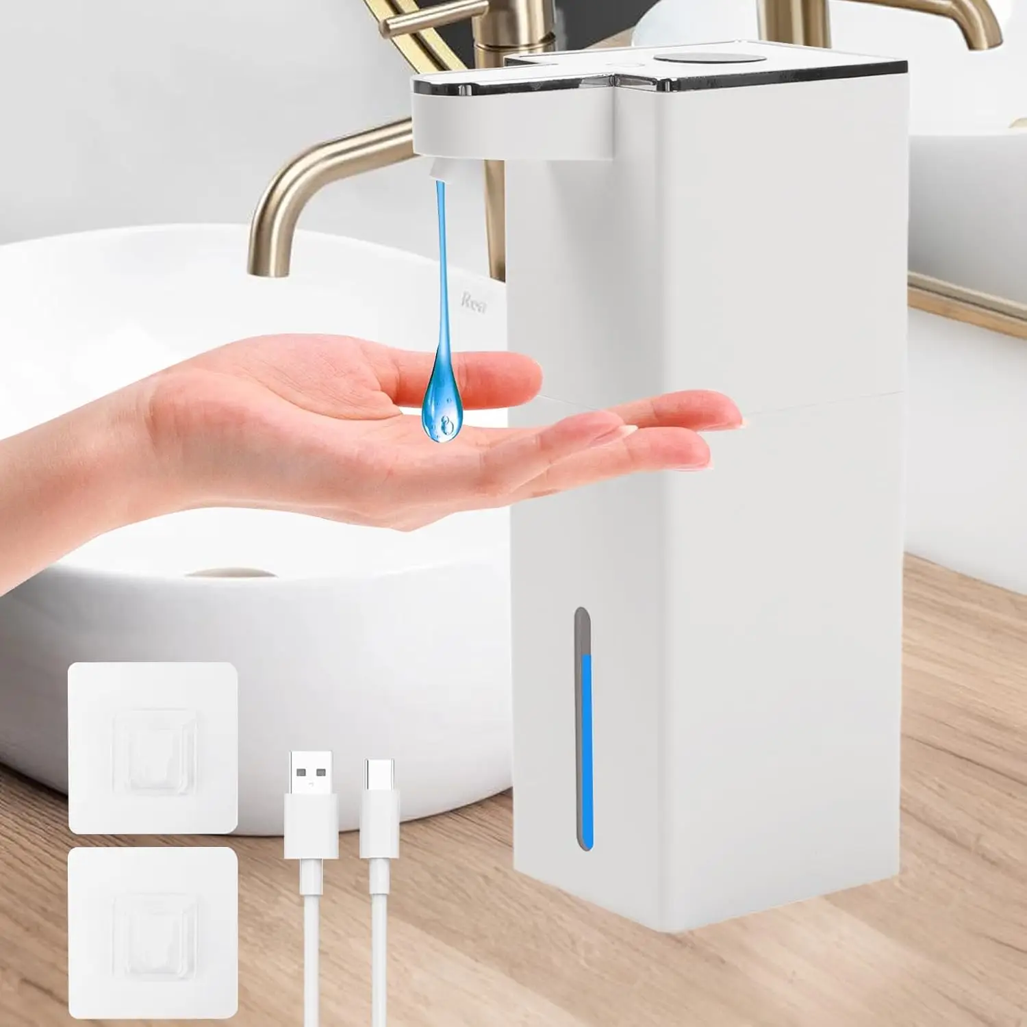 

Автоматический дозатор для мыла, 400 мл, настенный бесконтактный дозатор для мыла с 4 регулируемыми уровнями, IPX5, 1800 мАч, перезаряжаемый через USB-C