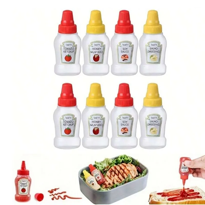 Condiment Squeeze Bottles Set 4 8PCS 25ml Squeezable Dispensers for Honey Ketchup Soy Sauce Salad Dressing Kitchen Accessories