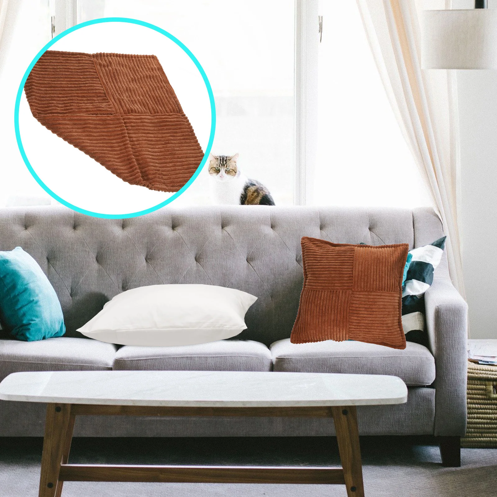 

2 Pcs Corduroy Cushion Cover 45x45cm Brown Throw Pillow Cases Without Insert Square Decorative Home Supply Sofa Bedroom