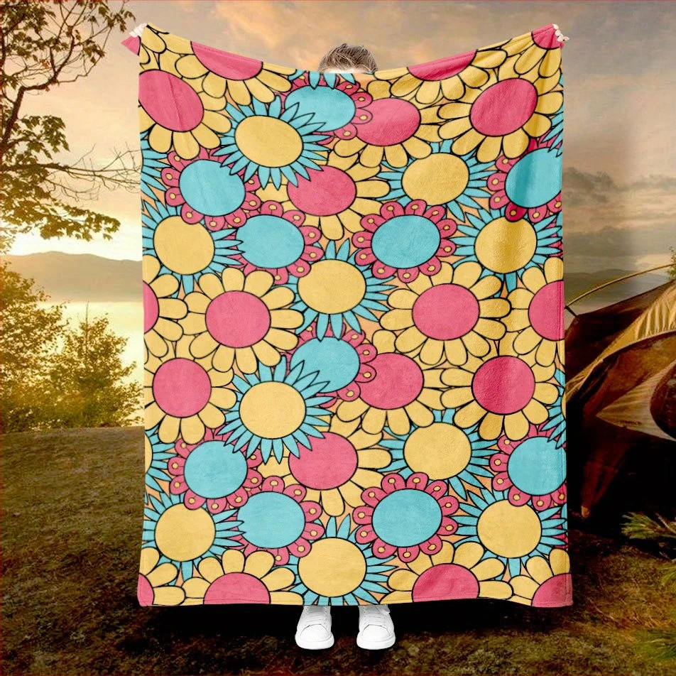 Retro Floral Bliss Blanket Reversible Flannel Throw for Vintage Charm AllSeason Comfort Garden Fresh Gift