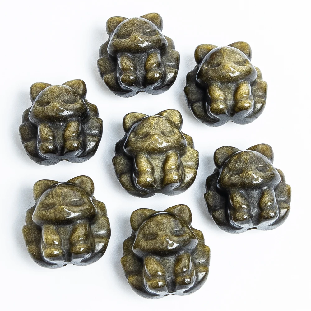 

5pcs Natural Golden Obsidian Kitsune Pendant 18x12mm 9-Tailed Fox Charm for Jewelry Making Necklace Diy Accessories Drilled