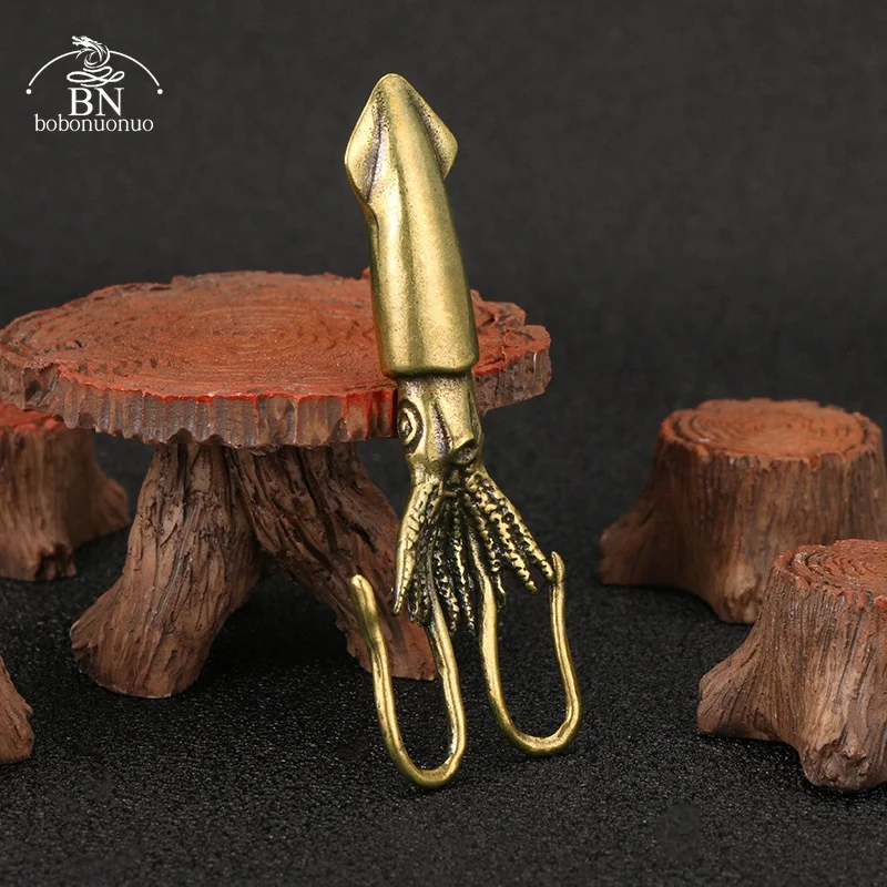 Retro Squid Figurines Miniatures Solid Brass Sea Animal Statue Tea Pet Desk Ornament Lucky Home Decorations Accessories Crafts