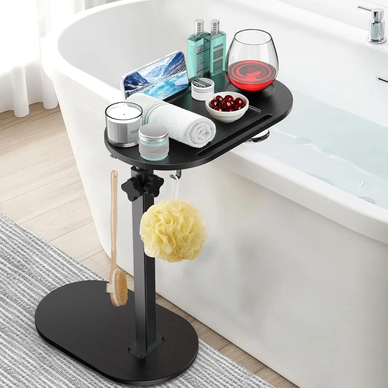 

Adjustable height bamboo bathtub table, independent bathtub tray, caddy board bathtub organizer, greenhouse gift