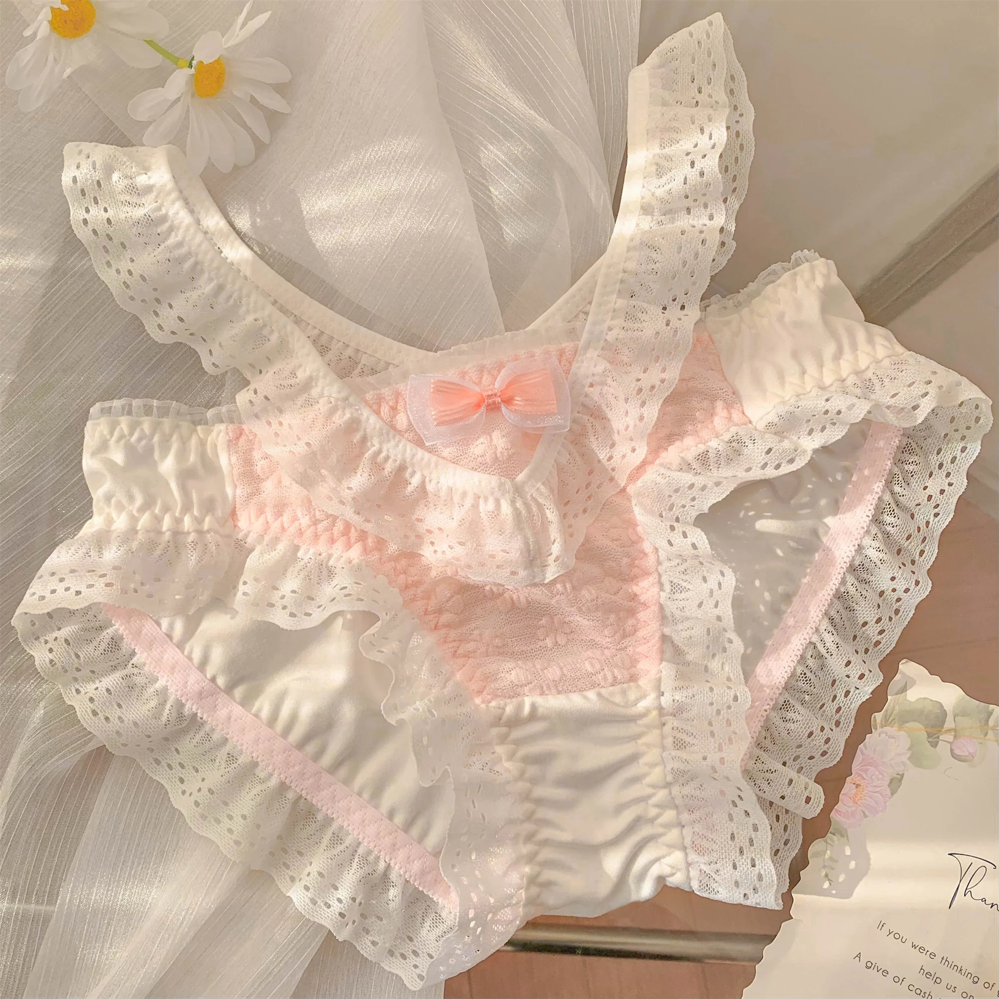 

Cute Lolita Panties French Pure Desire Hollow Lace Women's Sweet Lace Women's Underwear 2024 New Pure Cotton Loli Lingerie