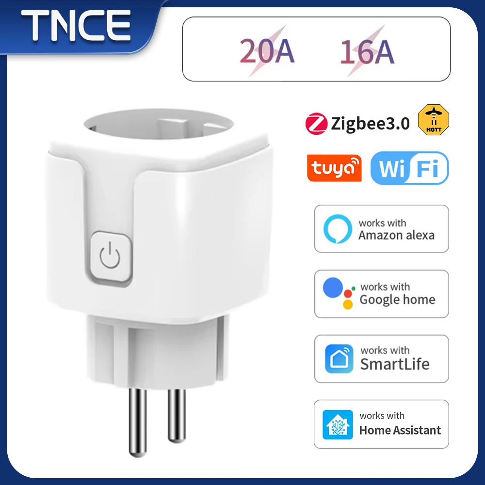 שקע חכם TNCE Tuya Wifi או Zigbee EU Plug 16/20A מוניטור כוח שליטה מרחוק באמצעות אפליקציית SmartLife עובד עם Alexa Googl Home Alice