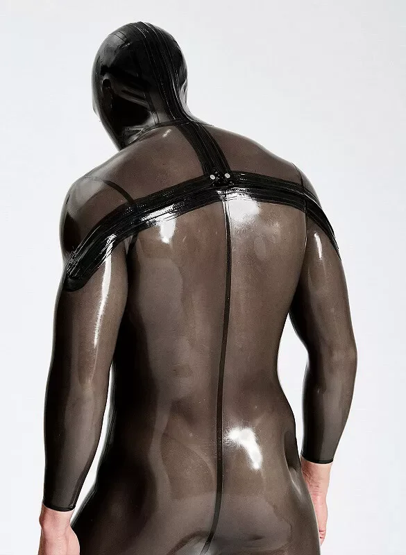 Latex Rubber Grey Catsuit Suit Zentai Tights Jumpsuit Chest Zip Mask Party-Halloween