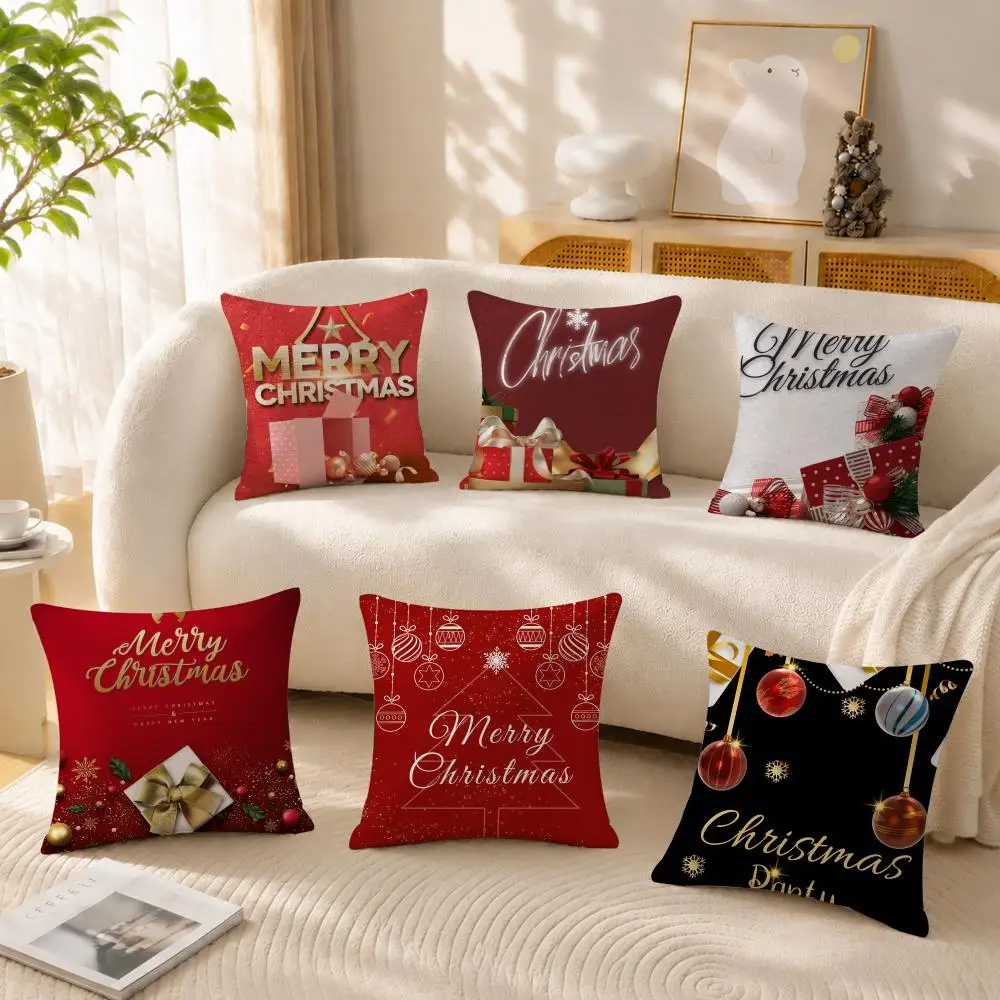 Merry Christmas Cushion Cover Anti-dustmite Pillowcase Invisible zipper silky short plush Sofa cushion cover