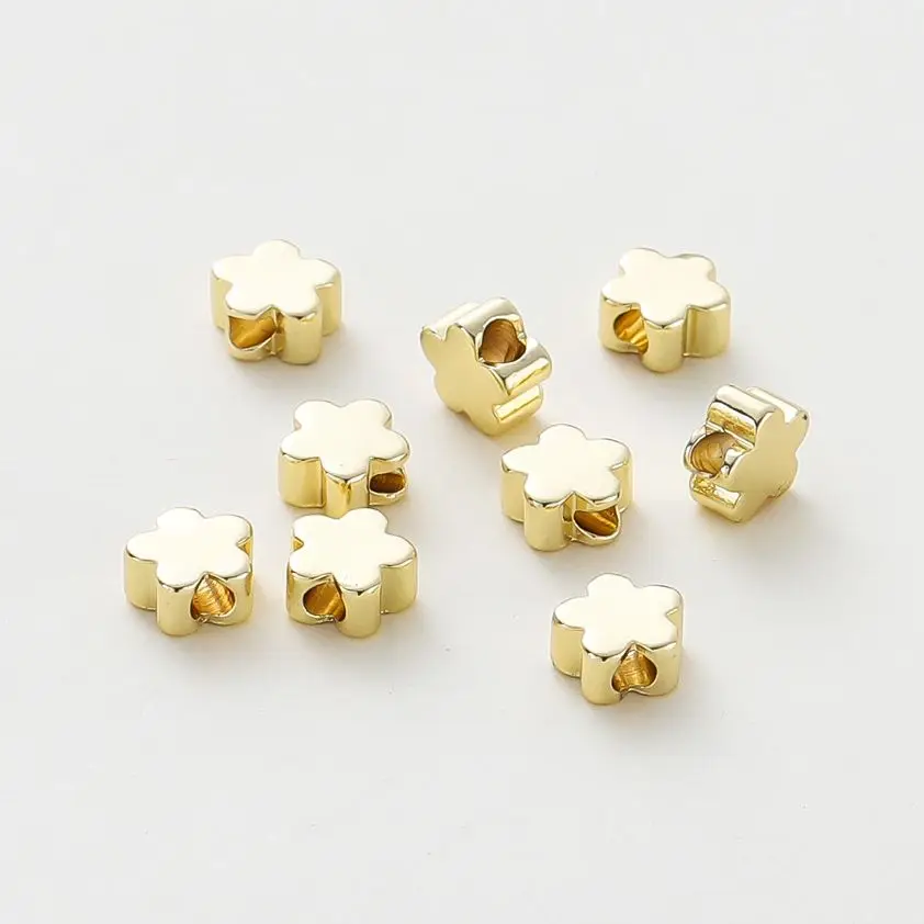 금 도금 황동 라운드 스퀘어 크로스 플라워 비즈 스페이서 비즈, 보석 만들기 용품, DIY 목걸이 조사, 14K, 18K, 20 개