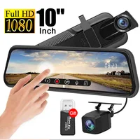 Cámara de espejo automático para coche, grabadora de vídeo con pantalla táctil, retrovisor de 10 "", cámara de salpicadero, cámara frontal y trasera, espejo DVR, caja negra