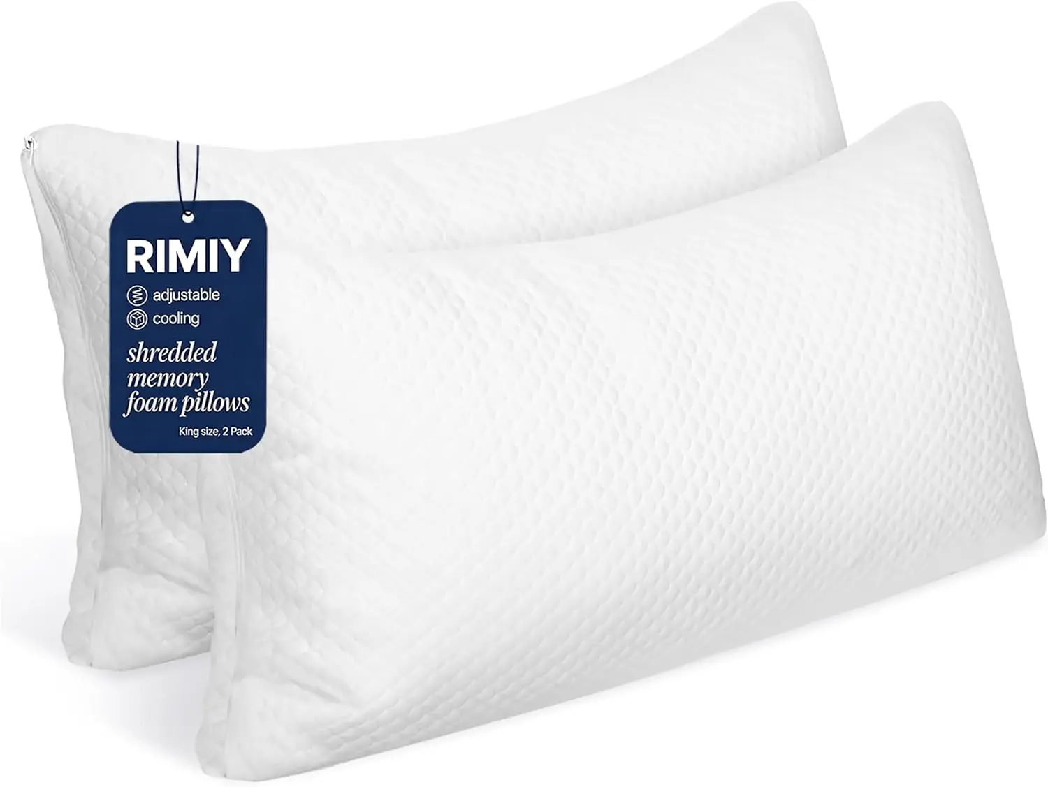 

Cooling King Size Memory Foam Pillows Set of 2, Adjustable Loft with Washable Cover for Side Back Stomach Sleepers