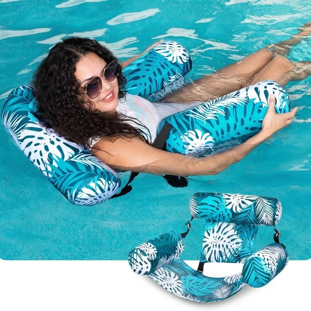 

Comfortable Inflatable Pool Float Hammock, Mesh Fabric Floating Lounge Chair with Free Air Pump, Summer Beach Toy