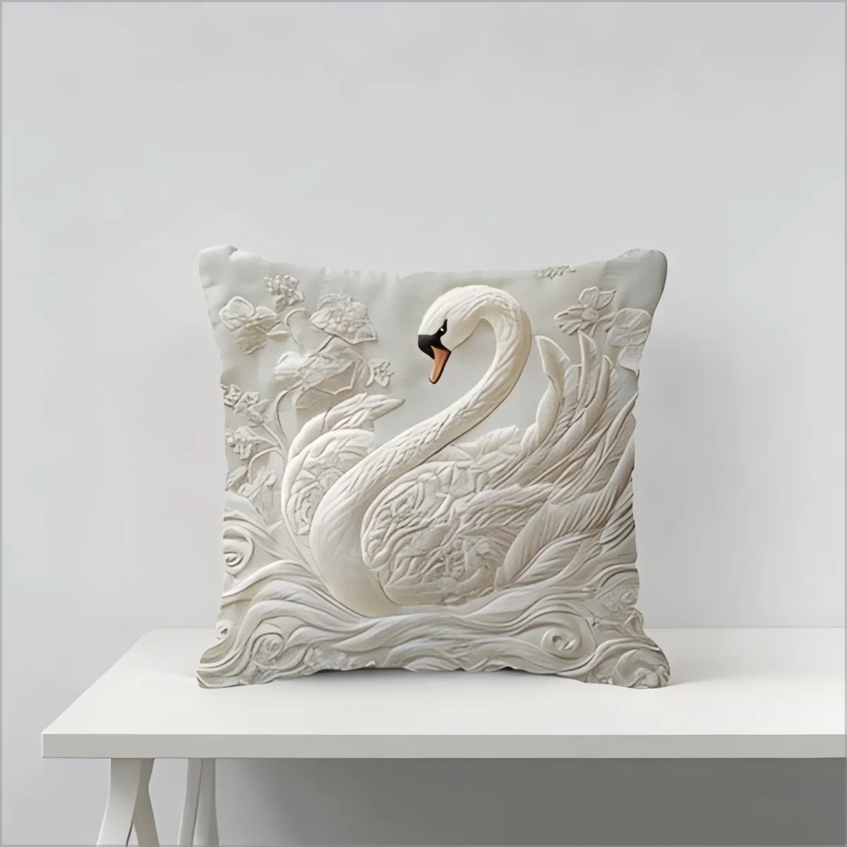 White Swan Pillow Cover Faux Embroidery Print Vintage Floral Golden Aesthetic Cushion Case for Sofa Bed Couch Home Decor