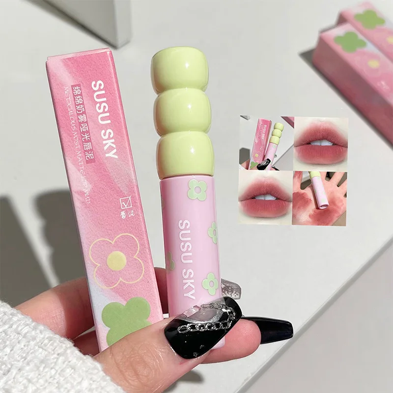 1/5Pcs Candied Fruit Lip Mud Milk Mist Velvet Matte Lip Gloss Long Lasting Not Easy To Stick Cup LipGlaze Almond Brown Pink