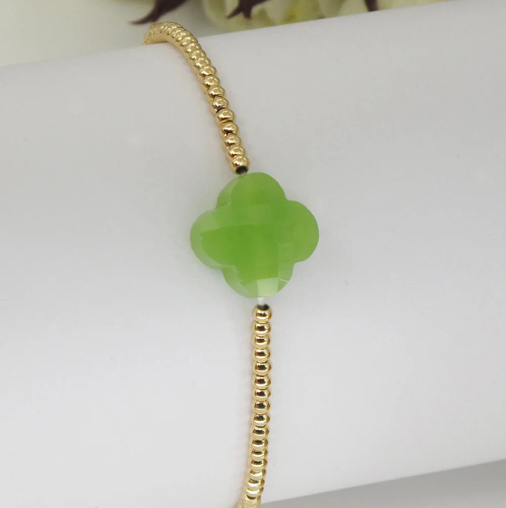 New-Arrival Fashion 2.5MM Beads Elastic Cord Luckly Four Leaf Clover Crystal Bracelet For Women Gift 10 Colours