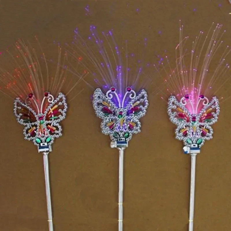 Kids Girls Fiber Optics LED Flashing Fairy Magic Wand Sticks Butterfly Princess Wedding Birthday Cosplay Halloween Christmas