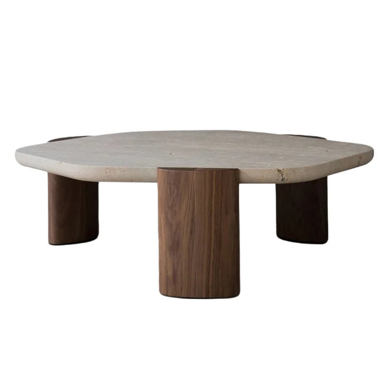 

Ash wood marble wabi sabi simple minimalist coffee table rounded corner tea table cave stone