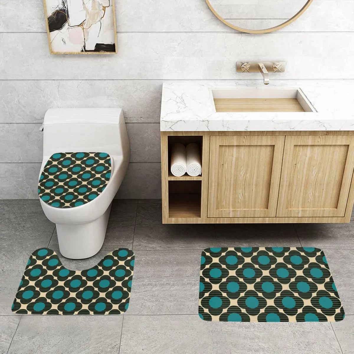 Custom Orla Kiely Flower Stem Bathroom Rugs Sets Non Slip Absorbent Scandinavian Floral 3 Piece Bath Toilet Rugs Mats