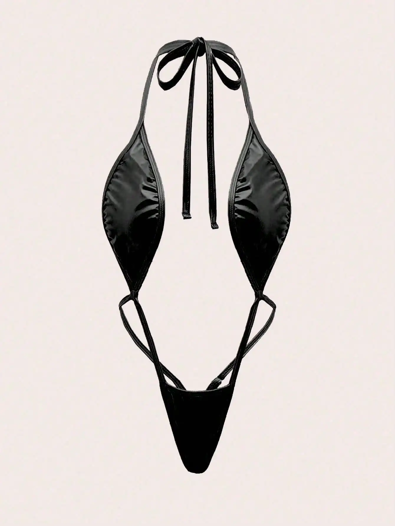 مجموعة من الملابس الداخلية النسائية المثيرة، ملابس داخلية مثيرة بلون موحد، بذلة ثلاثية النقاط بدون ظهر عميقة على شكل حرف V