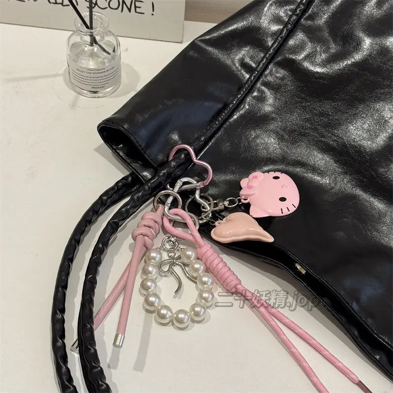 Hallo Kitty hausgemachte Schlüsselanhänger Leder Mädchen Anhänger Tasche geflochtenes Seil Lanyard Schlüsselanhänger Anhänger Zubehör Geschenk für Rucksack Taschen