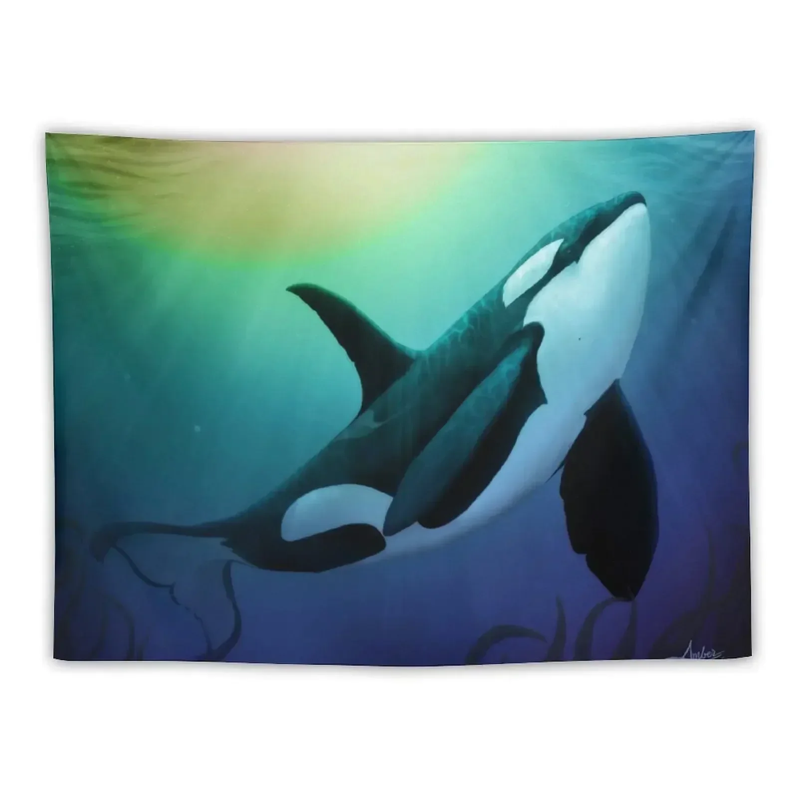 The Dreamer Ascends by artist Amber Marine ~ (Copyright 2015) ~ Orca Art / Killer Whale Digital Painting Tapestry