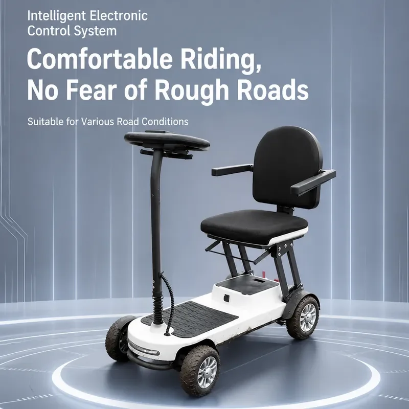 Foldable 4 Wheel Electric Scooter for Seniors Lightweight Smart Mobility Aid Portable Battery Powered Travel Moped