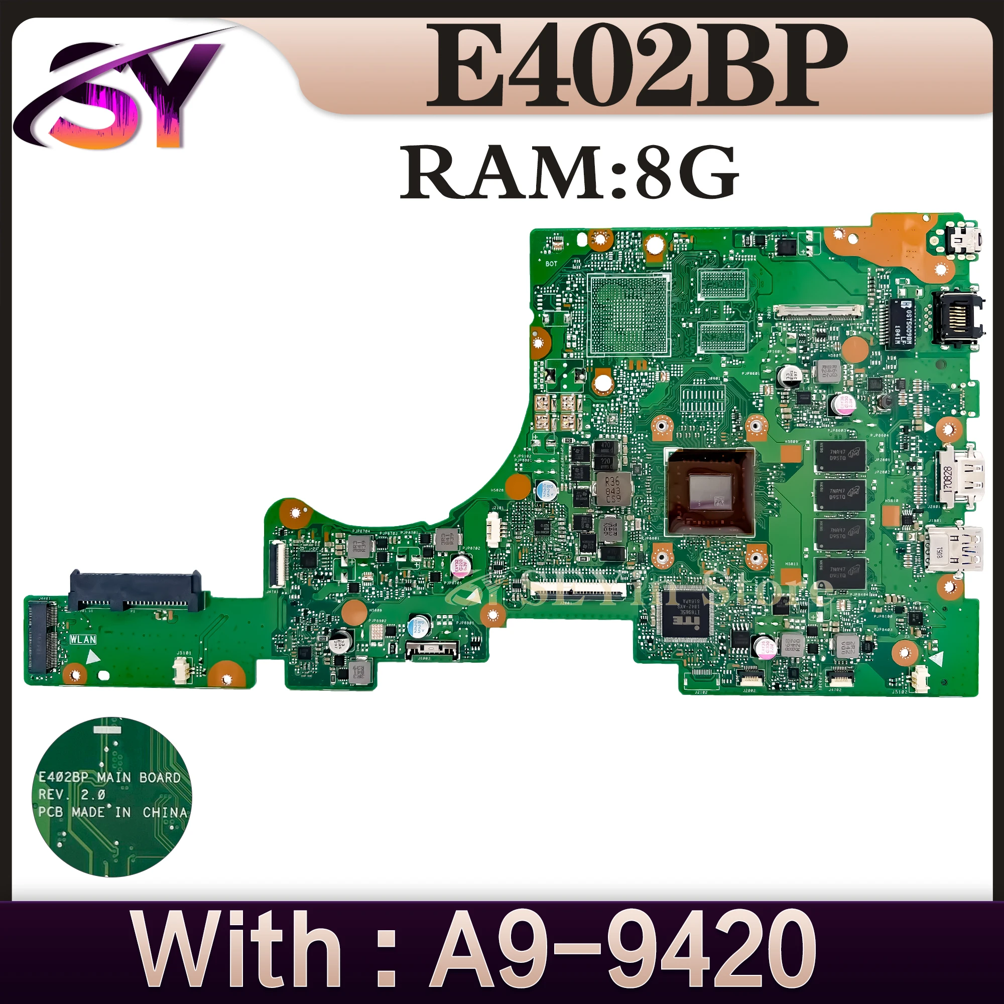 E402BA Mainboard For ASUS Vivobook E402BP E402B L402B Motherboard With A9-9420 A6-9220 A4-9125 CPU 4G OR 8GB-RAM 100% Working