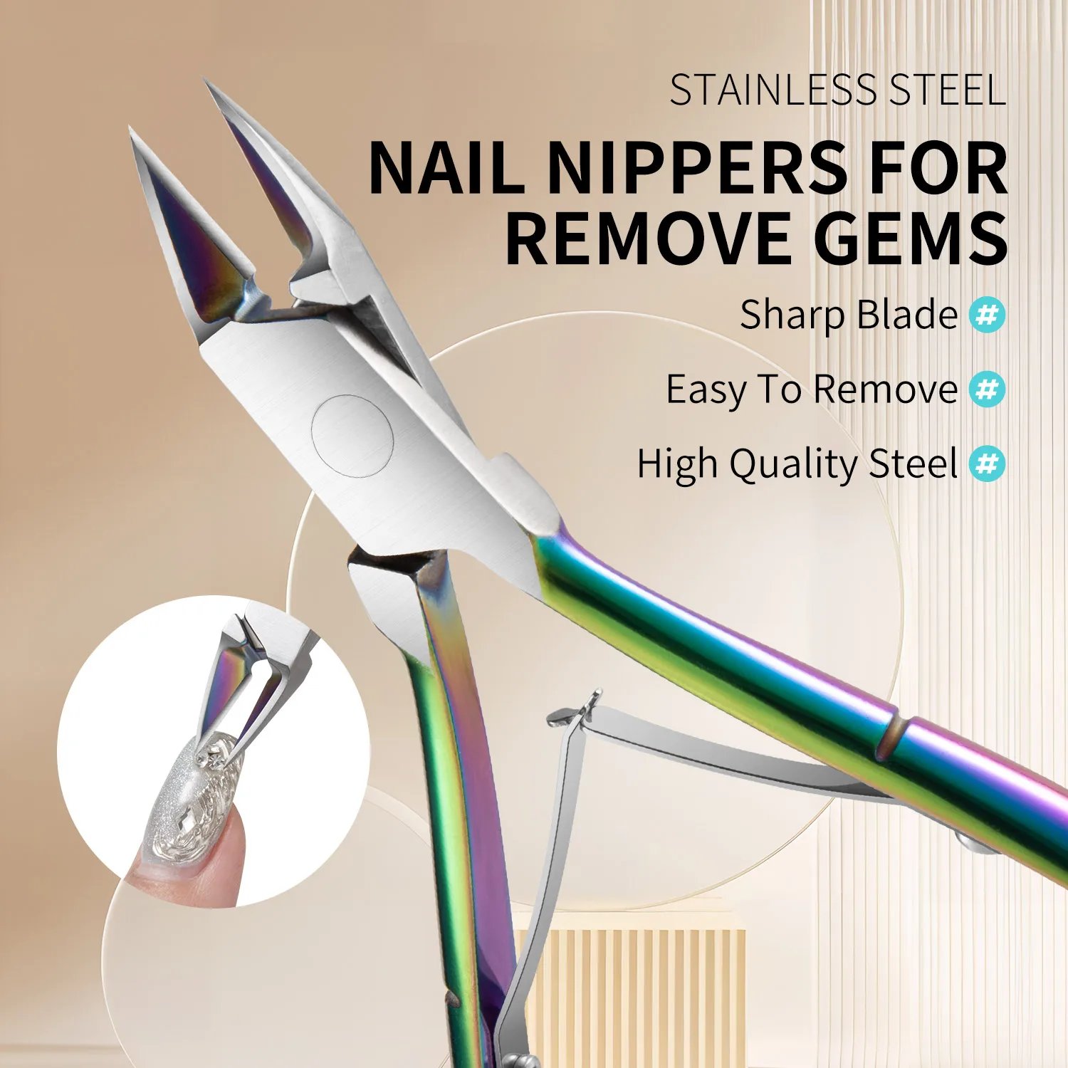 Manicure ze stali nierdzewnej szczypce do usuwania ozdób do paznokci dżetów narzędzie do usuwania klejnotów narzędzie do paznokci szczypce do rozładunku paznokci nożyczki łańcuchowe