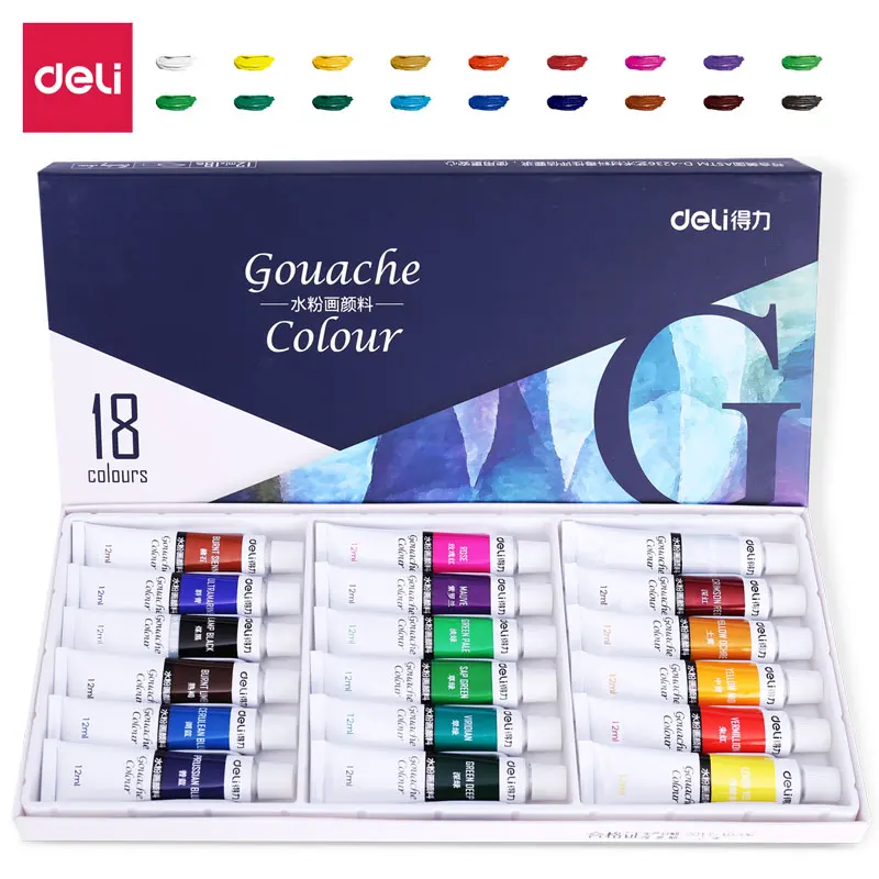 Ensemble de pigments d'interconnexion Deli pour étudiants en art, outils de peinture pour enfants, invite des fournitures de bureau spécifiques, 12, 18/24 documents