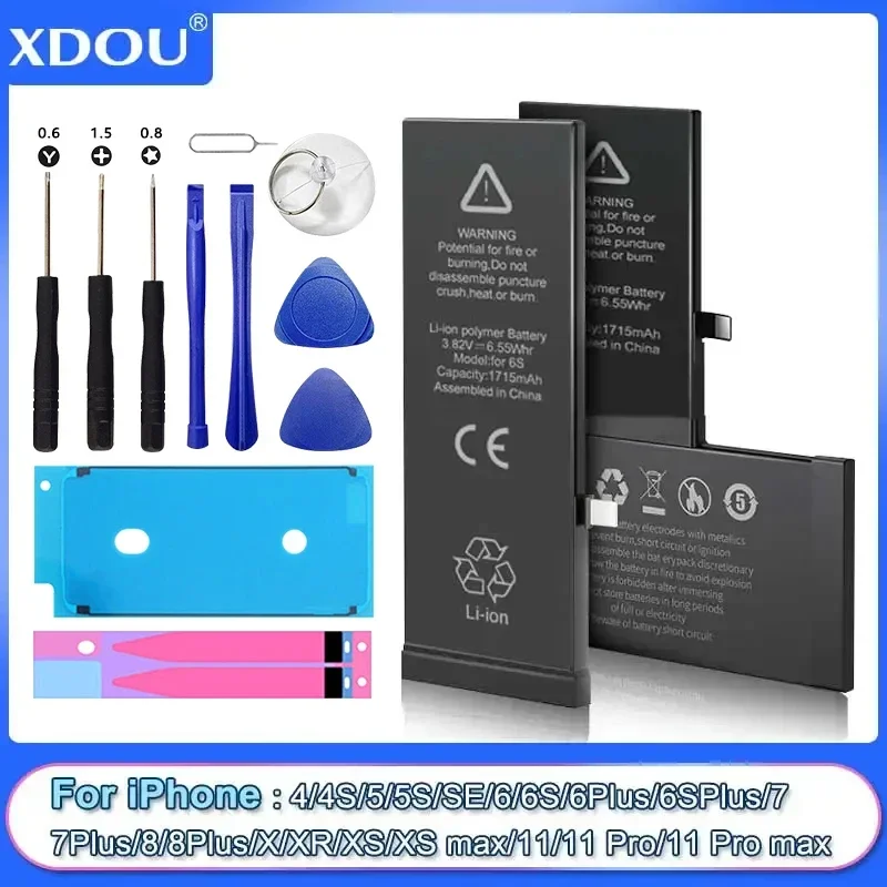 XDOU Zero-cycle High-quality Battery For iPhone 5 6 6S 5S SE 7 8 Plus X Xs Max 11 Pro Mobile Phone With Free Tools Sticker